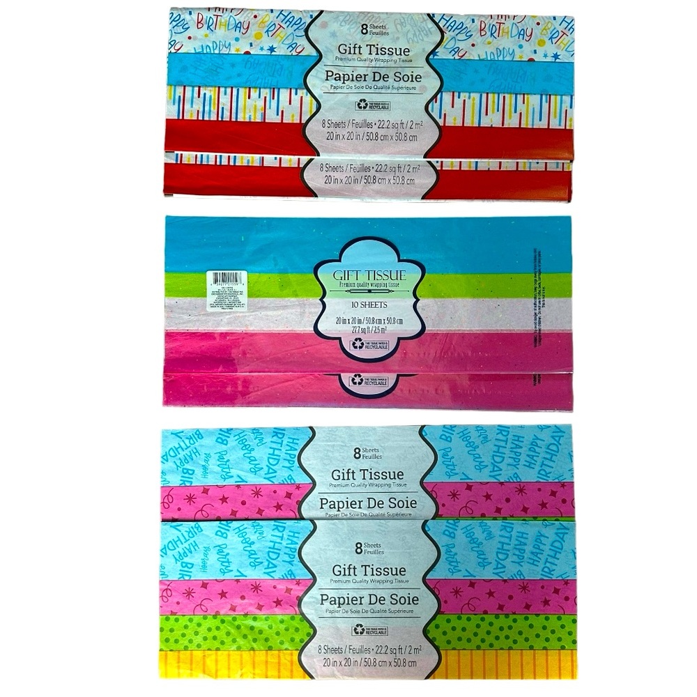 6 Pk Happy Birthday Colorful Premium Tissue Gift Paper NWT